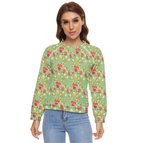 Retro 1880s Flowers Pattern 17 Women s Long Sleeve Raglan T-shirt by violetheavensky