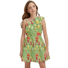 Retro 1880s Flowers Pattern 17 Kids  One Shoulder Party Dress