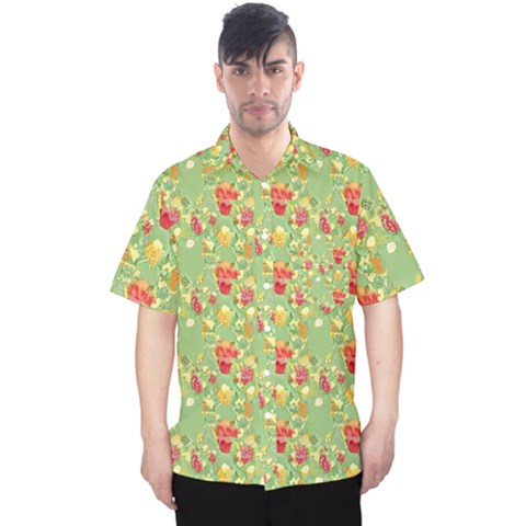 Retro 1880s Flowers Pattern 17 Men s Hawaii Shirt by violetheavensky