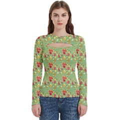 Retro 1880s Flowers Pattern 17 Women s Cut Out Long Sleeve T-shirt by violetheavensky