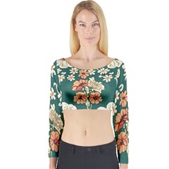 Retro 1880s Flowers Pattern 20 Long Sleeve Crop Top