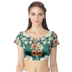 Retro 1880s Flowers Pattern 20 Short Sleeve Crop Top by violetheavensky