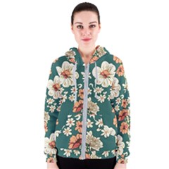 Retro 1880s Flowers Pattern 20 Women s Zipper Hoodie by violetheavensky