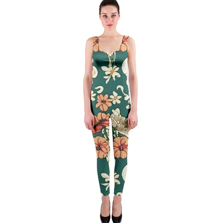 Retro 1880s Flowers Pattern 20 One Piece Catsuit