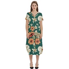 Retro 1880s Flowers Pattern 20 T-shirt Midi Dress With Pockets