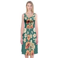 Retro 1880s Flowers Pattern 20 Midi Sleeveless Dress