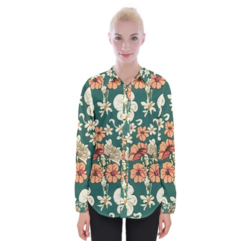 Retro 1880s Flowers Pattern 20 Womens Long Sleeve Shirt by violetheavensky