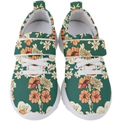 Retro 1880s Flowers Pattern 20 Kids  Velcro Strap Shoes