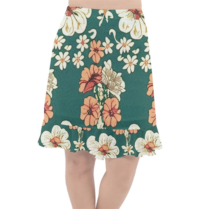 Retro 1880s Flowers Pattern 20 Fishtail Chiffon Skirt