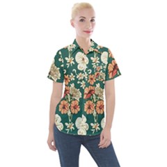 Retro 1880s Flowers Pattern 20 Women s Short Sleeve Pocket Shirt