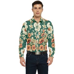 Retro 1880s Flowers Pattern 20 Men s Long Sleeve Pocket Shirt  by violetheavensky