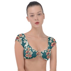 Retro 1880s Flowers Pattern 20 Cap Sleeve Ring Bikini Top by violetheavensky