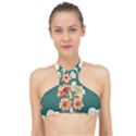 Retro 1880s Flowers Pattern 20 High Neck Bikini Top View1