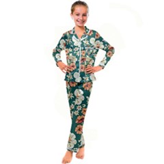 Retro 1880s Flowers Pattern 20 Kids  Satin Long Sleeve Pajamas Set by violetheavensky