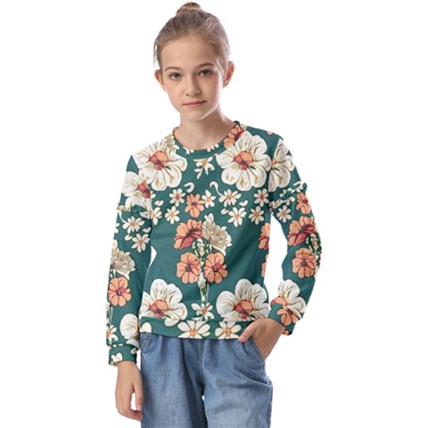 Retro 1880s Flowers Pattern 20 Kids  Long Sleeve T-shirt With Frill  by violetheavensky