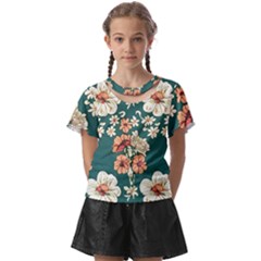 Retro 1880s Flowers Pattern 20 Kids  Front Cut T-shirt