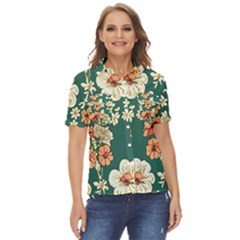 Retro 1880s Flowers Pattern 20 Women s Short Sleeve Double Pocket Shirt