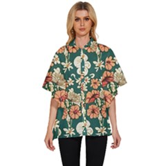 Retro 1880s Flowers Pattern 20 Women s Batwing Button Up Shirt