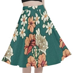 Retro 1880s Flowers Pattern 20 A-line Full Circle Midi Skirt With Pocket