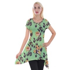 Retro 1880s Flowers Pattern 24 Short Sleeve Side Drop Tunic