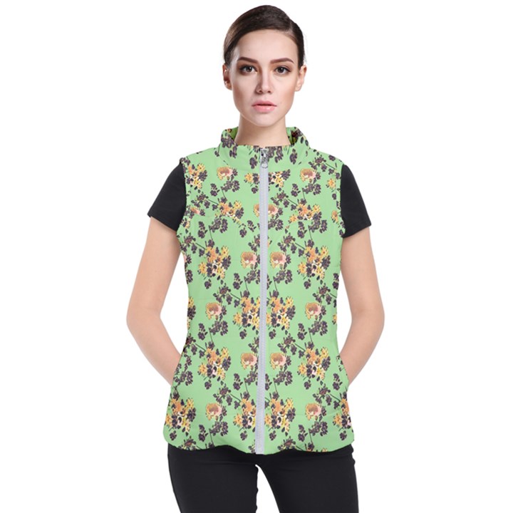 Retro 1880s Flowers Pattern 24 Women s Puffer Vest