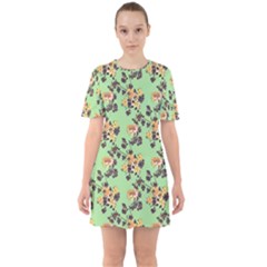 Retro 1880s Flowers Pattern 24 Sixties Short Sleeve Mini Dress