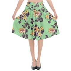 Retro 1880s Flowers Pattern 24 Flared Midi Skirt