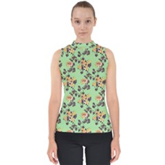 Retro 1880s Flowers Pattern 24 Mock Neck Shell Top