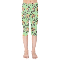 Retro 1880s Flowers Pattern 24 Kids  Capri Leggings 