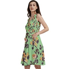 Retro 1880s Flowers Pattern 24 Sleeveless V-neck Skater Dress With Pockets