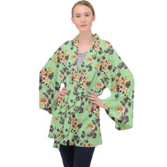 Retro 1880s Flowers Pattern 24 Long Sleeve Velvet Kimono 