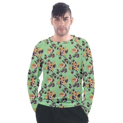 Retro 1880s Flowers Pattern 24 Men s Long Sleeve Raglan T-shirt by violetheavensky