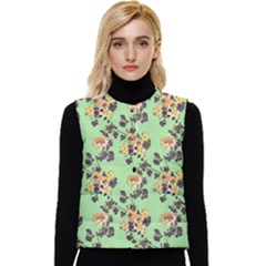 Retro 1880s Flowers Pattern 24 Women s Button Up Puffer Vest