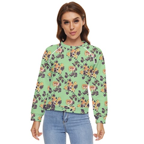 Retro 1880s Flowers Pattern 24 Women s Long Sleeve Raglan T-shirt by violetheavensky