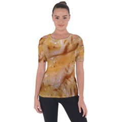 Homemade Flan Extreme Close-up Texture Shoulder Cut Out Short Sleeve Top