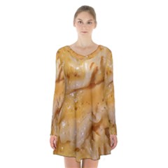 Homemade Flan Extreme Close-up Texture Long Sleeve Velvet V-neck Dress