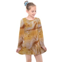 Homemade Flan Extreme Close-up Texture Kids  Long Sleeve Dress by dflcprintsclothing