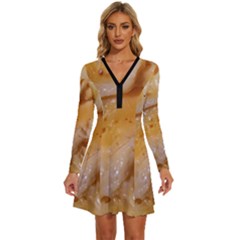 Homemade Flan Extreme Close-up Texture Long Sleeve Deep V Mini Dress  by dflcprintsclothing