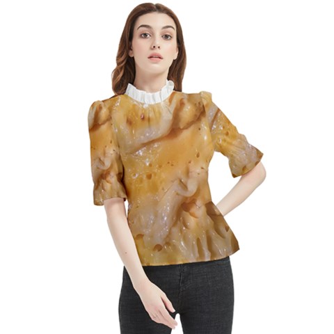 Homemade Flan Extreme Close-up Texture Wb Frill Neck Blouse by dflcprintsclothing