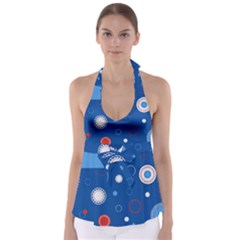 Christmas Pattern Tree Design Tie Back Tankini Top