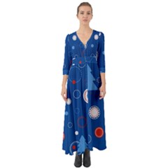 Christmas Pattern Tree Design Button Up Boho Maxi Dress