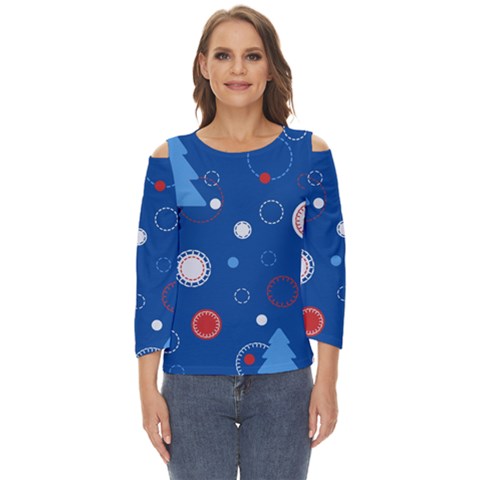 Christmas Pattern Tree Design Cut Out Wide Sleeve Top by Paksenen