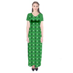 Green Christmas Tree Pattern Background Short Sleeve Maxi Dress