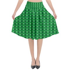 Green Christmas Tree Pattern Background Flared Midi Skirt