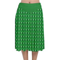 Green Christmas Tree Pattern Background Velvet Flared Midi Skirt