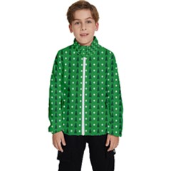 Green Christmas Tree Pattern Background Kids  High Neck Windbreaker by Paksenen