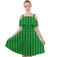 Green Christmas Tree Pattern Background Cut Out Shoulders Dress