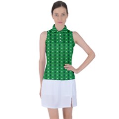 Green Christmas Tree Pattern Background Women s Sleeveless Polo T-shirt