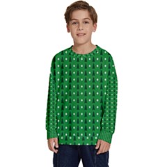 Green Christmas Tree Pattern Background Kids  Crewneck Sweatshirt by Paksenen