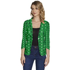 Green Christmas Tree Pattern Background Women s One-button 3/4 Sleeve Short Jacket